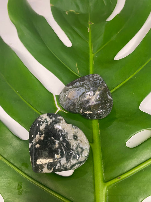 Moss Agate Heart Palm Stone